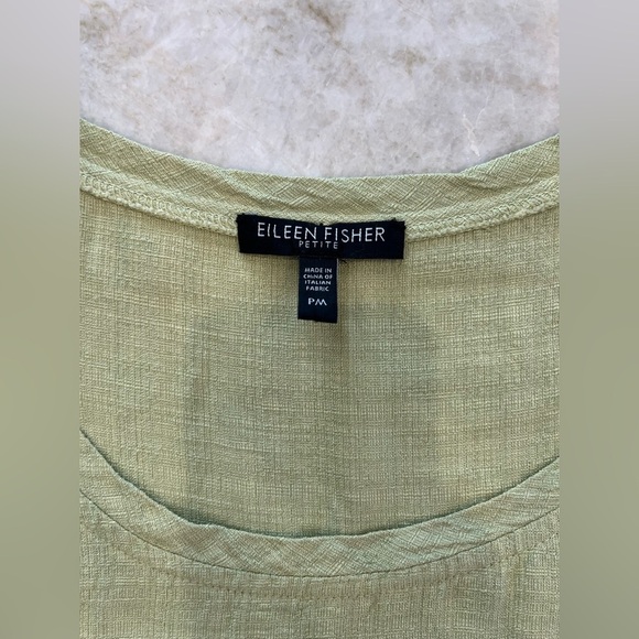 Eileen Fisher | Scoop Neck Empire Waist Blouse | Pistachio Green | Petite Medium - Picture 7 of 10